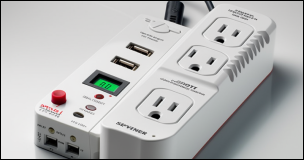 a power strip with two usb ports on it.