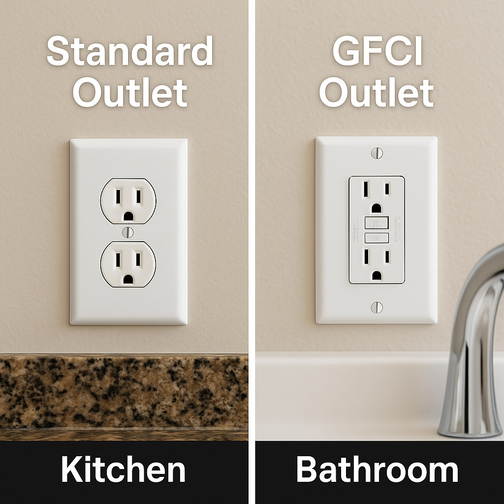 Hartland Electric - Standard outlet compared to GFCI outlet installation in a Brighton kitchen