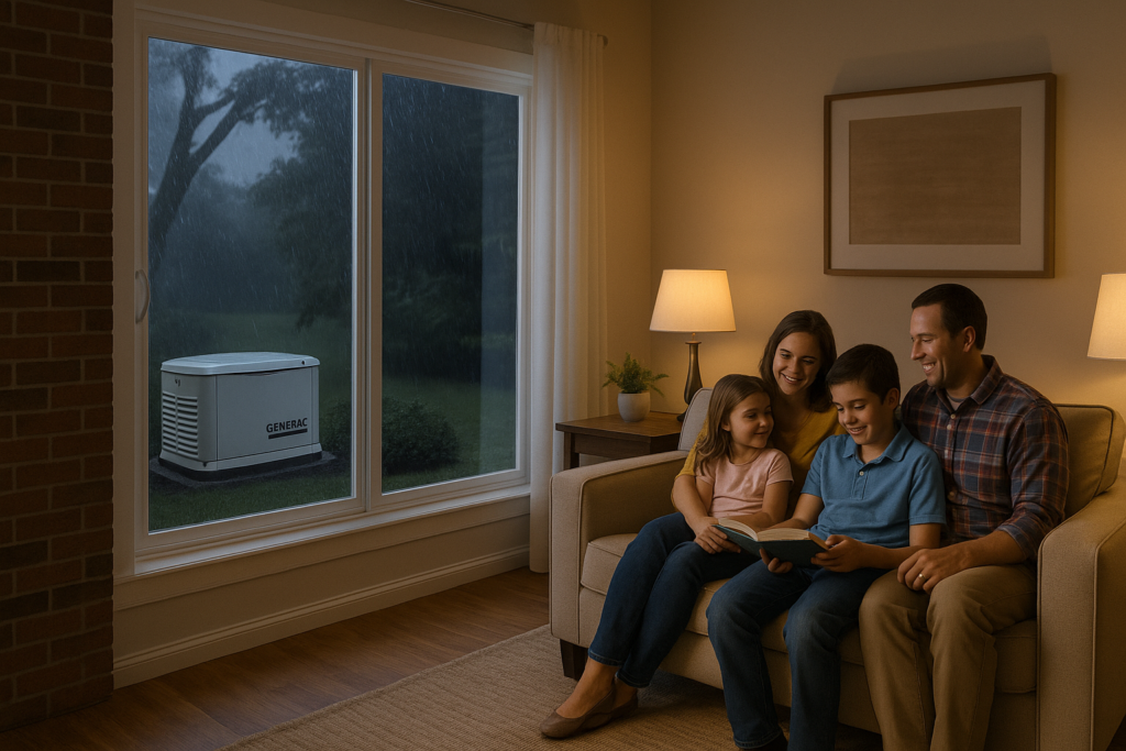 Hartland Electric - Whole home generator providing backup power for a Brighton family during a storm